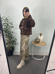 Saten leopar desen etek